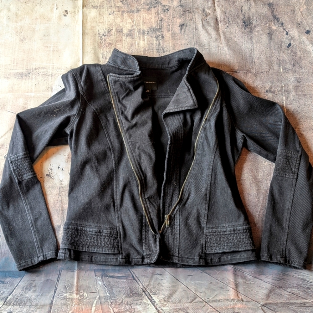 Topstitch Detail Denim Moto Jacket In Nocturnal